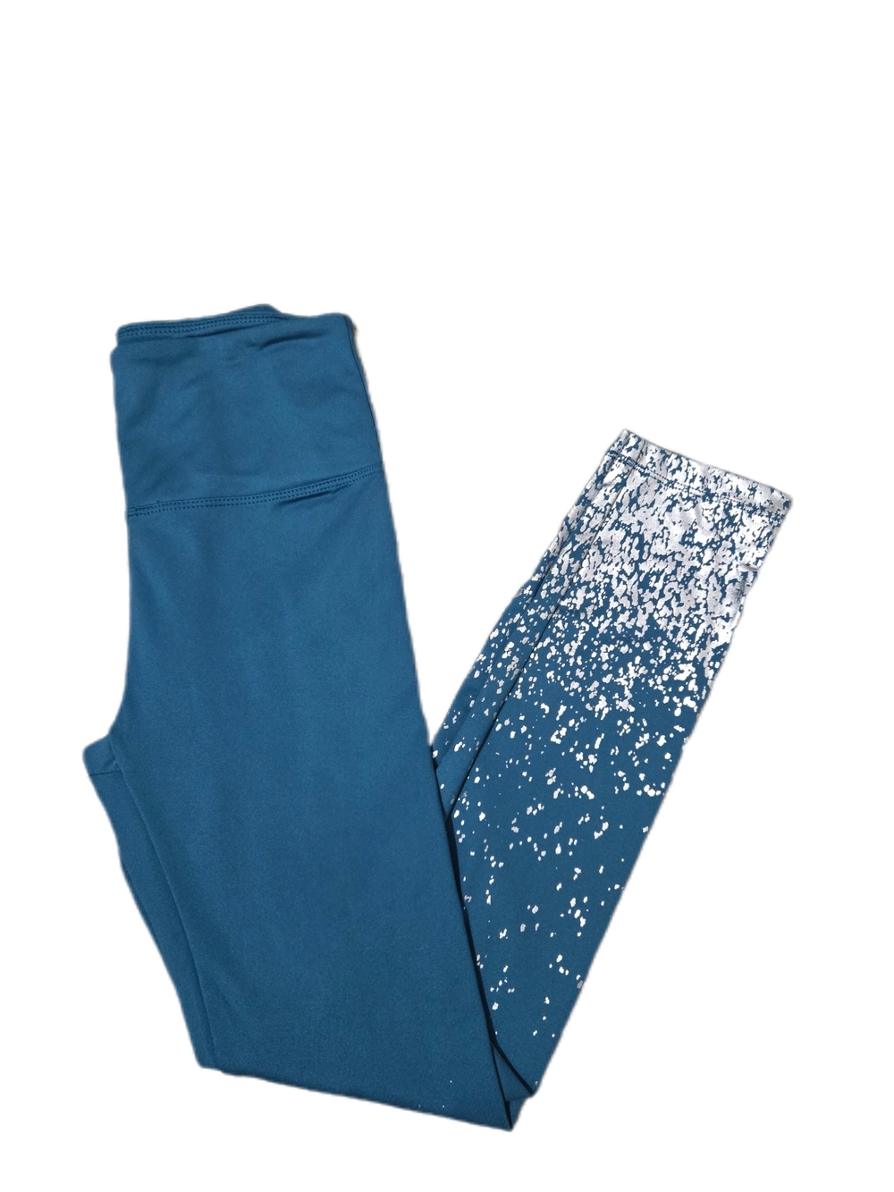 Marika Teal Blue Womens High-Waist Ankle Leggings with Silver Speckles
